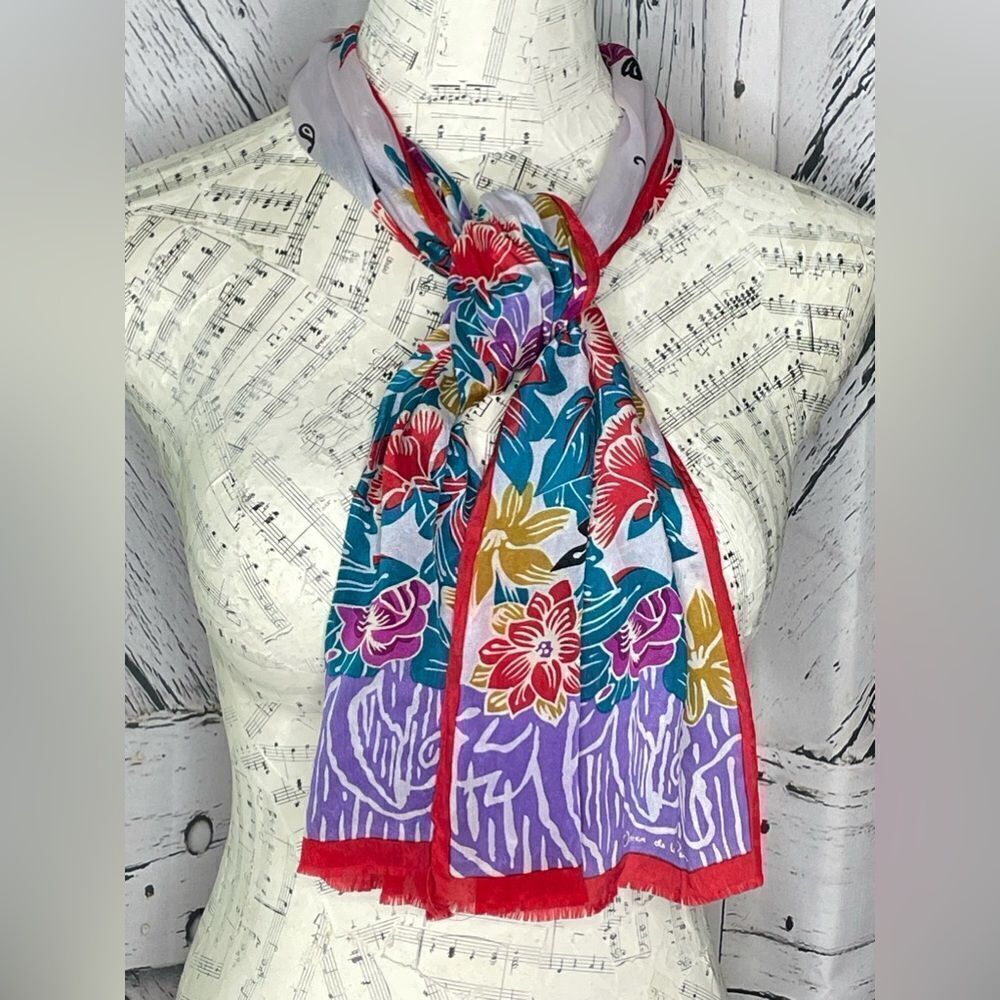 Vintage Oscar de la Renta 100% Silk Scarf  rectangular signed